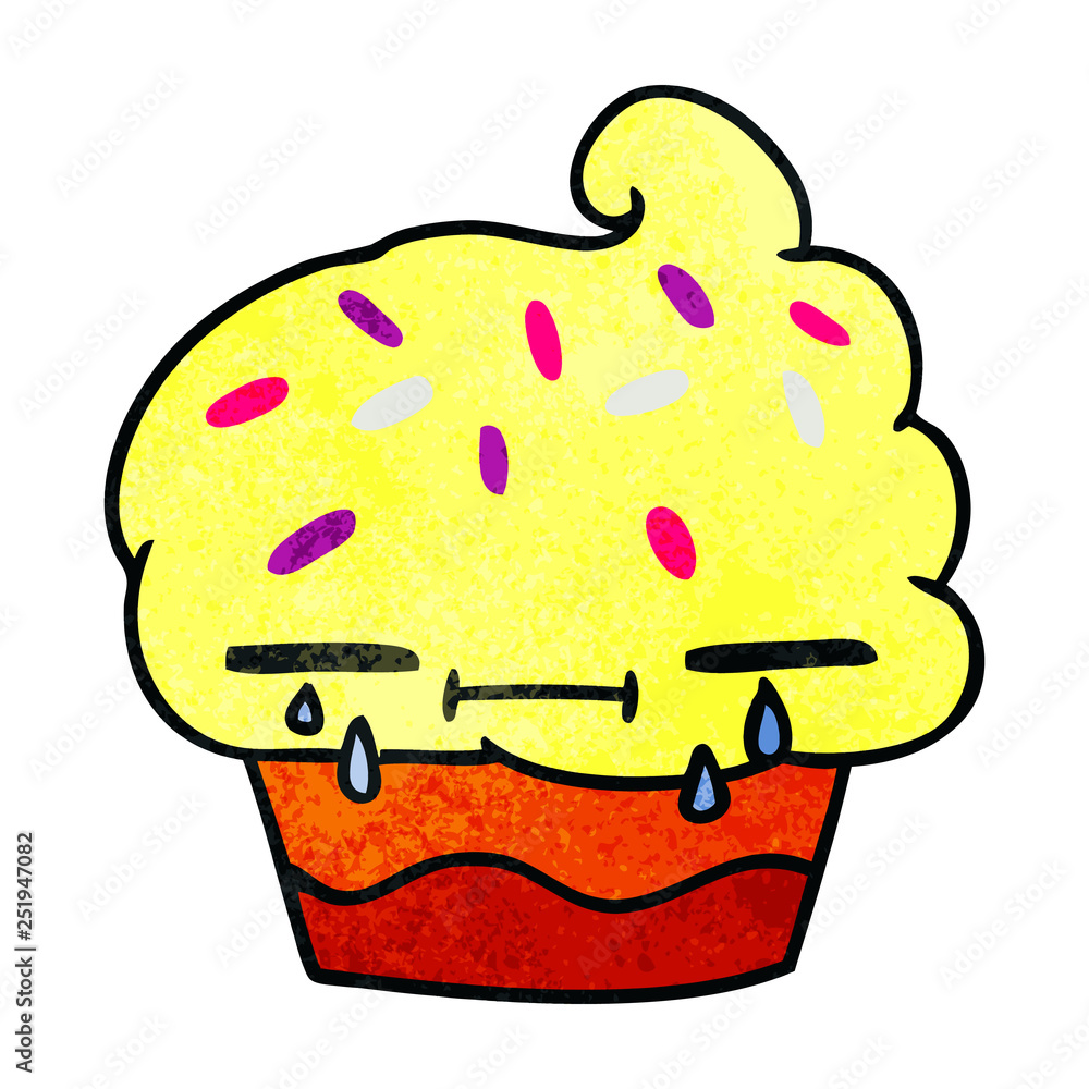 textured cartoon of a crying cupcake textured cartoon of a crying cupcake
