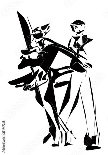 couple dancing, drawing illustration vector