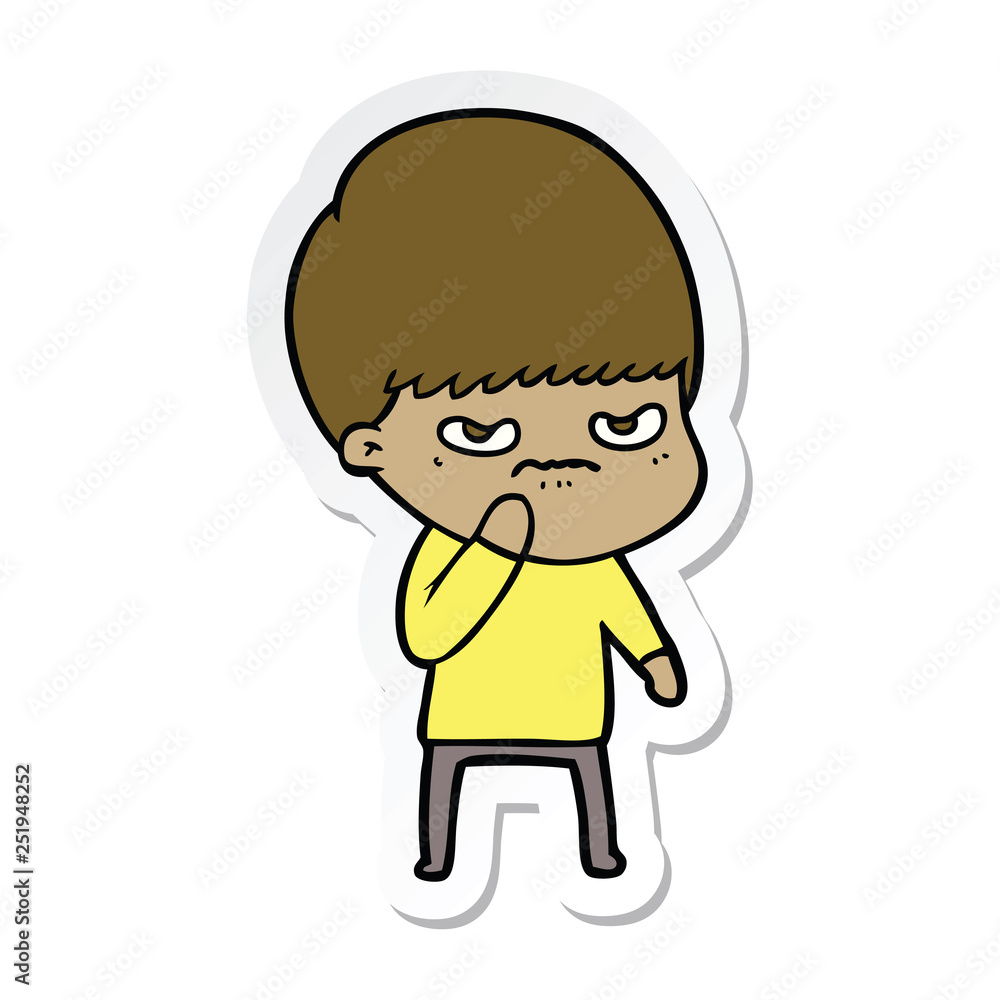 sticker of a angry cartoon boy sticker of a angry cartoon boy