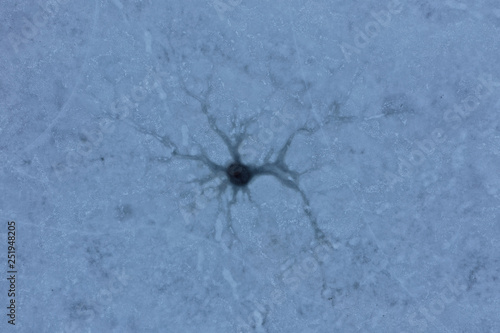 ice hole, frozen lake, aerial view