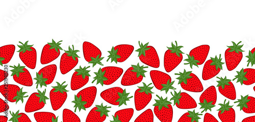 Strawberry fruit decorative horizontal seamless border pattern. Great for frame, handmade cards, invitations, wallpaper, packaging, surface designs.
