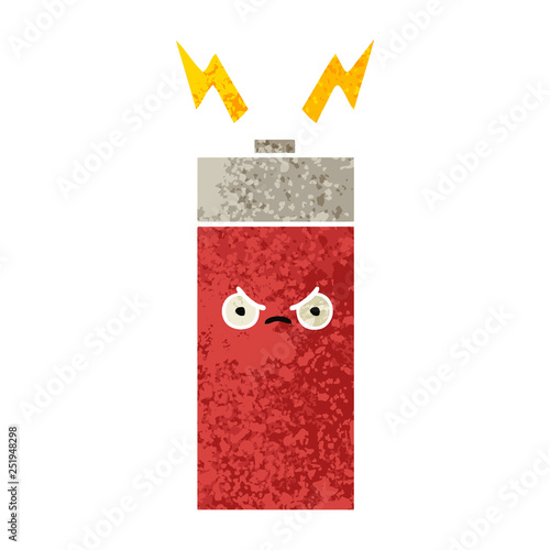 retro illustration style cartoon battery