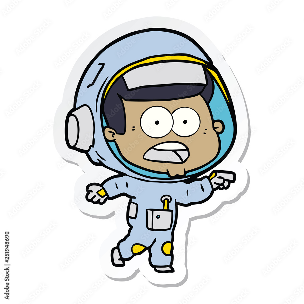 sticker of a cartoon surprised astronaut