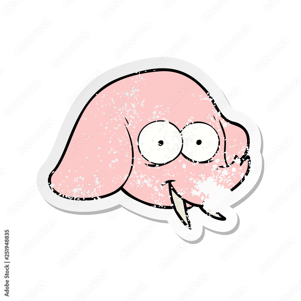 distressed sticker of a cartoon elephant face distressed sticker of a cartoon elephant face