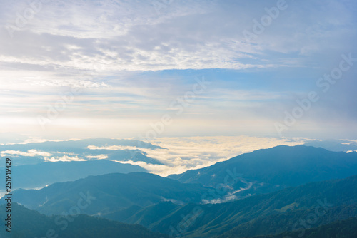 View of the mountain range and sea of mist in the morning © sirastock