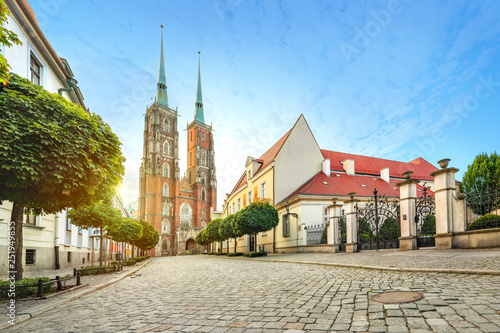 Wroclaw, Poland. Panoramic view of Cathedral of St. John the Baptist on sunrise (HDR image) photo