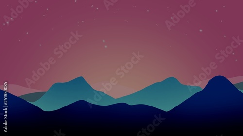 Abstract mountain sunset background in the fog