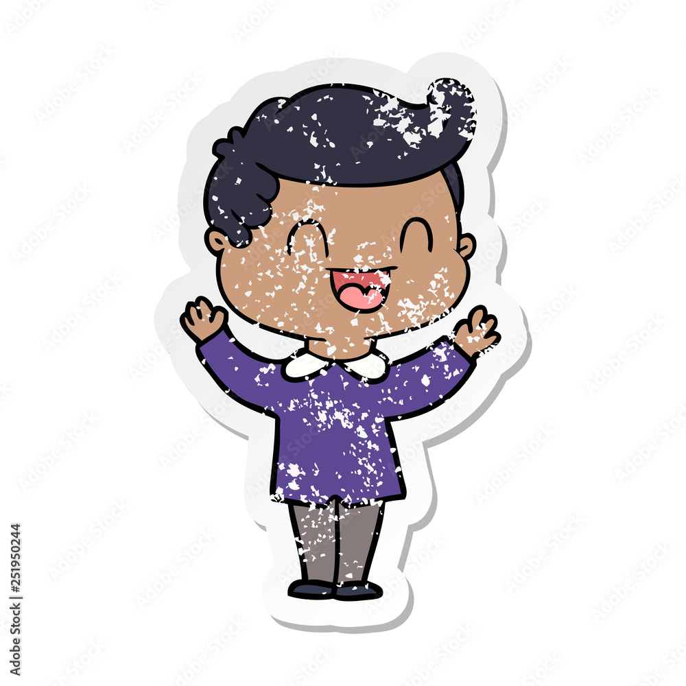 distressed sticker of a cartoon happy man distressed sticker of a cartoon happy man