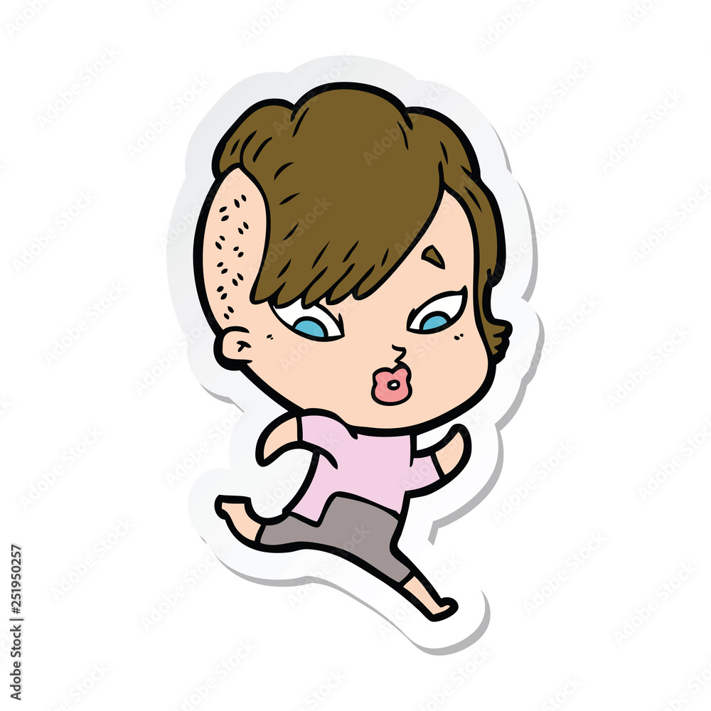 sticker of a cartoon surprised girl in science fiction clothes sticker of a cartoon surprised girl in science fiction clothes