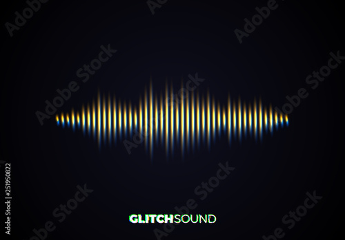 Audio or sound wave with music volume peaks and color glitch effect