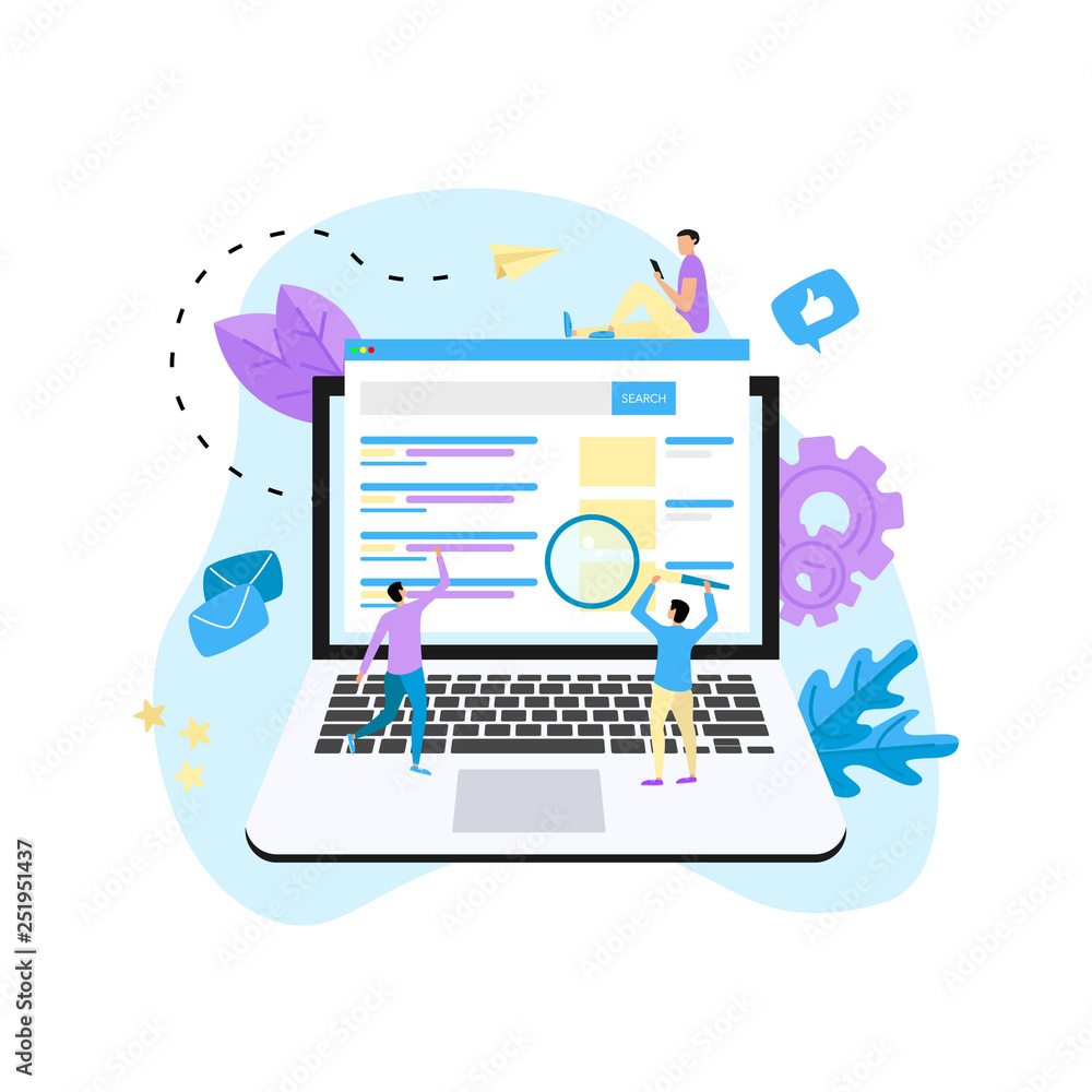 Search engine result pag vector, Page showing search results of a query, web search concept on laptop Search engine result pag vector, Page showing search results of a query, web search concept on laptop