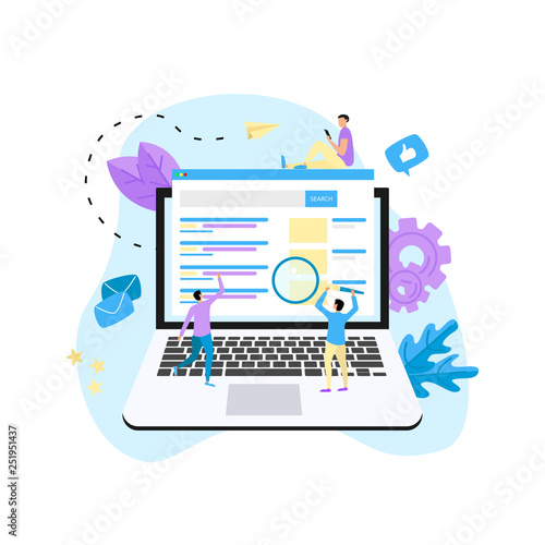 Search engine result pag vector, Page showing search results of a query, web search concept on laptop