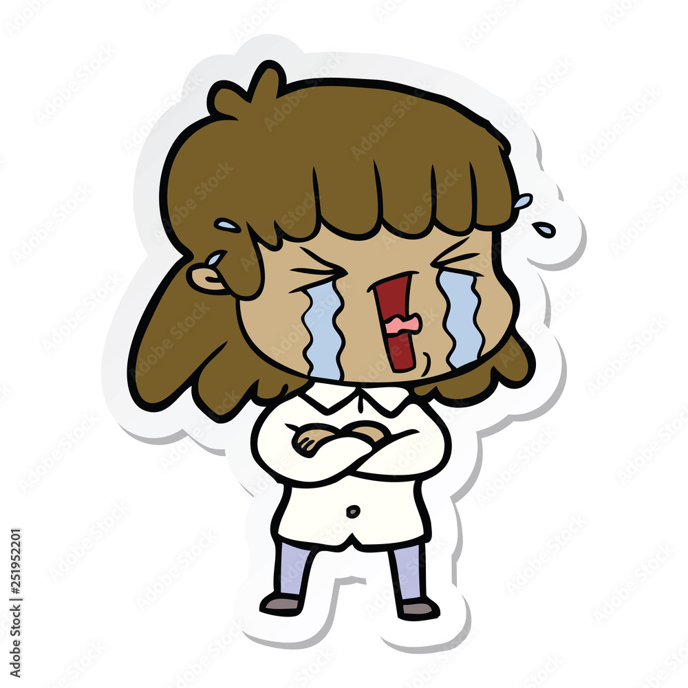 sticker of a cartoon woman in tears sticker of a cartoon woman in tears