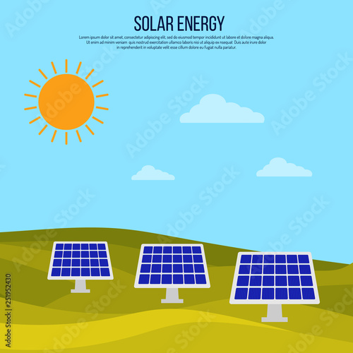 Green energy background with solar panels