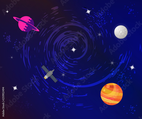 Space flat background with planets and stars