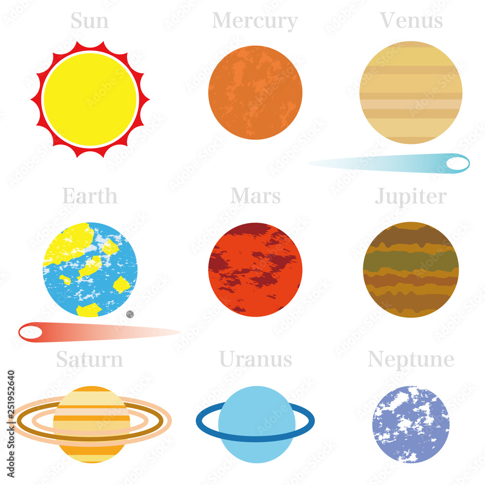 太陽系惑星イラストアイコン フラットデザインver Solar System Flat Design Stock Vector Adobe Stock