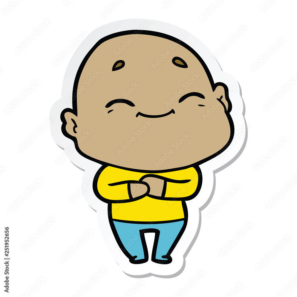 sticker of a cartoon happy bald man