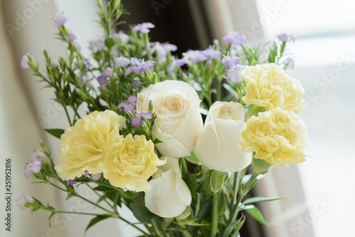 bouquet of beautiful flowers :  roses and carnations