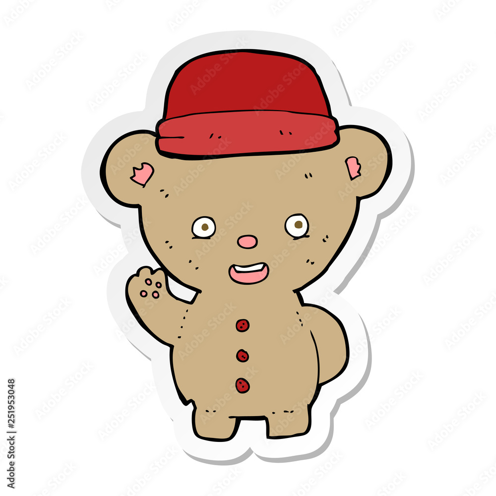 sticker of a cartoon bear in hat sticker of a cartoon bear in hat
