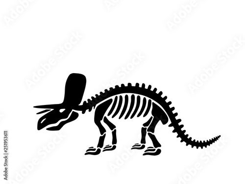 Dinosaur triceratops skeleton. Vector illustration. For logo, card, T-shirts, textiles, web. Isolated on white background.