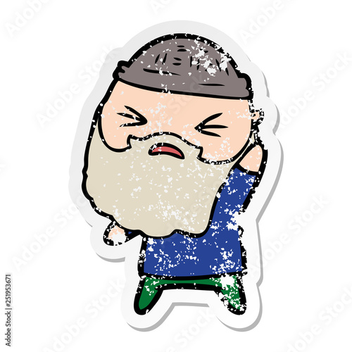 distressed sticker of a cartoon man with beard