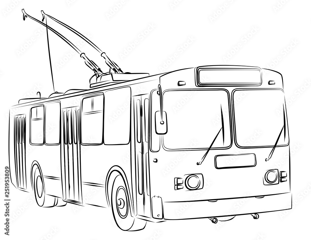 Sketch of old trolleybus. Stock Vector | Adobe Stock