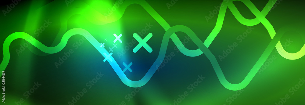 Neon glowing techno lines, hi-tech futuristic abstract background template with square shapes Neon glowing techno lines, hi-tech futuristic abstract background template with square shapes