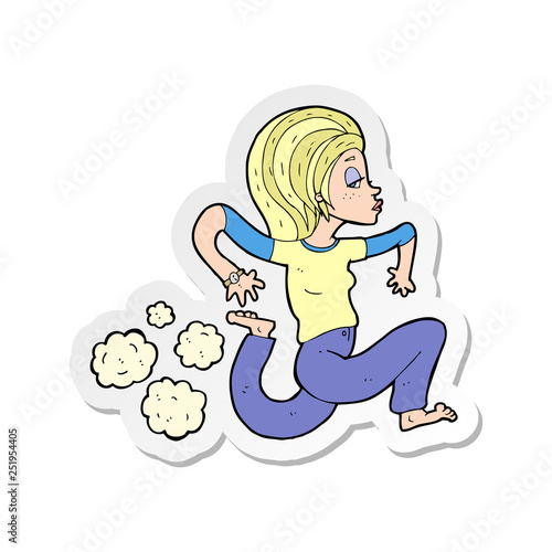 sticker of a cartoon running woman