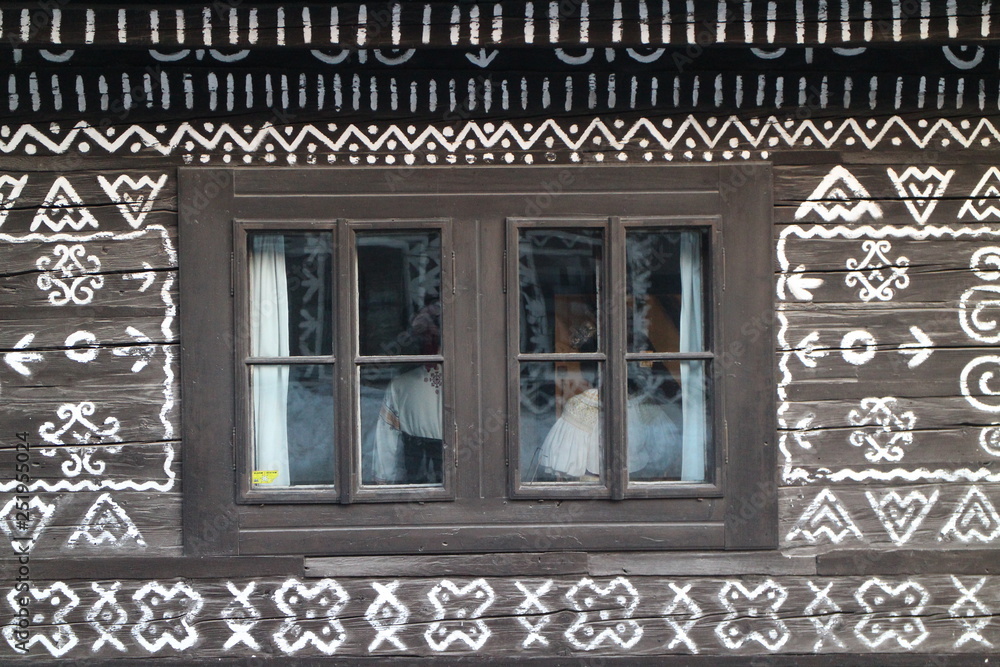 Fototapeta premium Window in architecture reserve in Čičmany, Žilina region, Slovakia