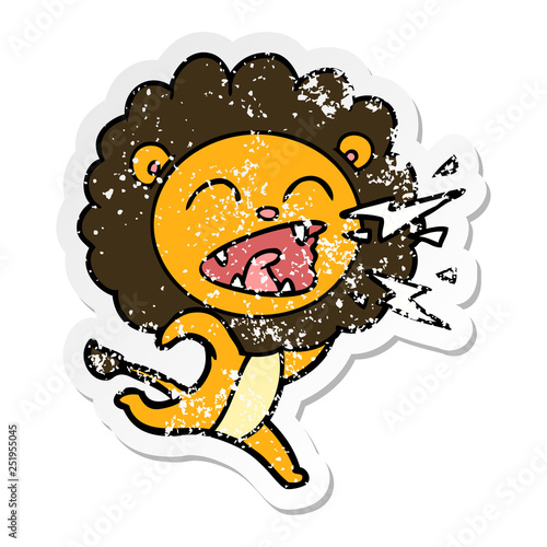 distressed sticker of a cartoon running lion