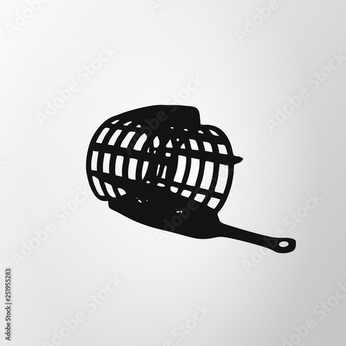 Black feeder net isolated on gray background. Fishing icon. Wire cage. Vector illustraion, EPS10.