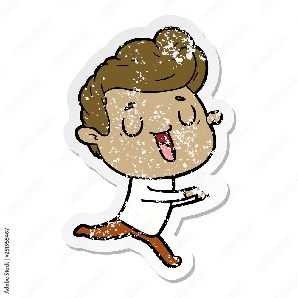 distressed sticker of a happy cartoon man distressed sticker of a happy cartoon man