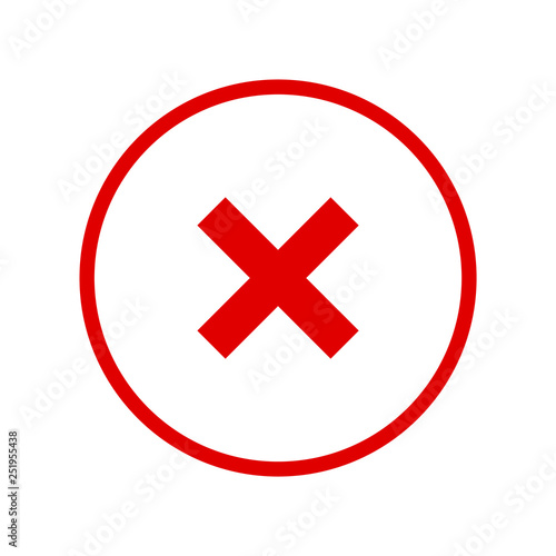 Round red X mark line icon, button, cross symbol on white background