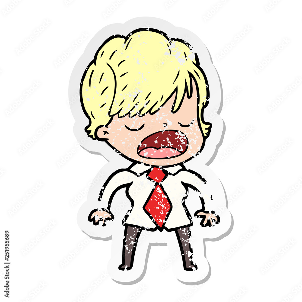 distressed sticker of a cartoon woman talking distressed sticker of a cartoon woman talking