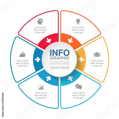 Vector infographic template for circular diagram, graph, presentation, chart, business concept with 6 options.