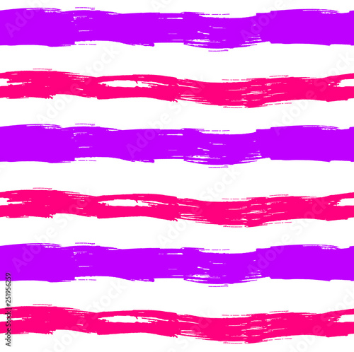 Vector Seamless Stripes Pattern, Bright Colors, Purple and Pink Brush Strokes on White Background.