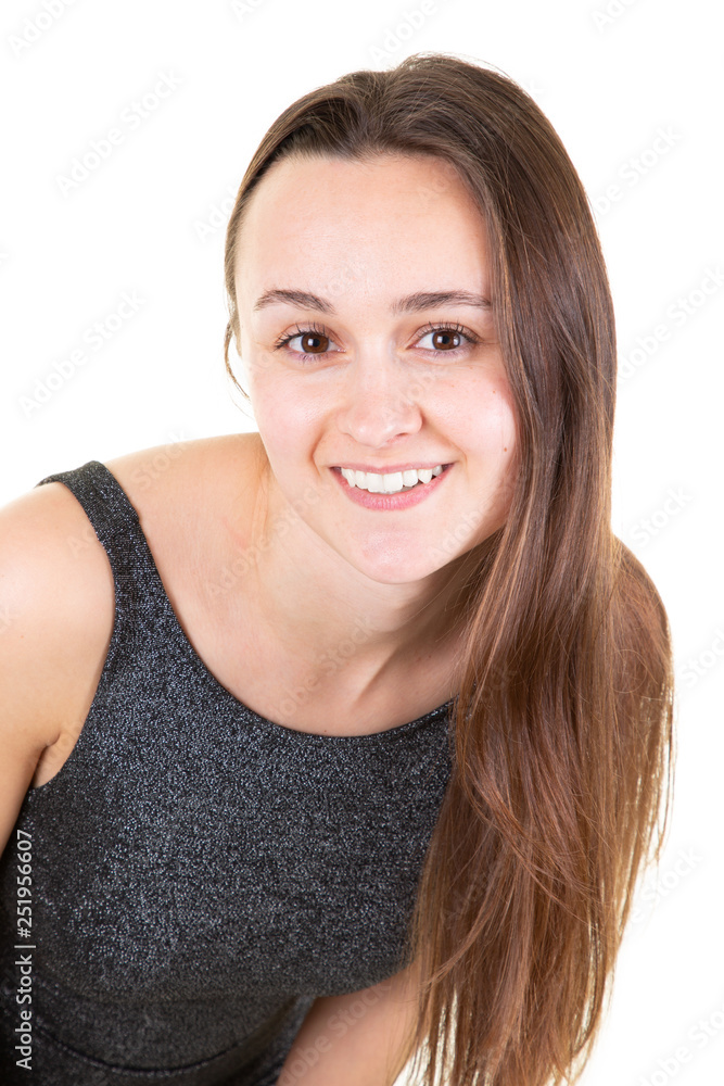 young portrait beautiful female smiling isolated in white background young portrait beautiful female smiling isolated in white background