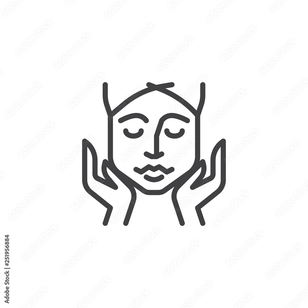 Face massage line icon. linear style sign for mobile concept and web design. Woman face and hands outline vector icon. Beauty treatment symbol, logo illustration. Pixel perfect vector graphics Face massage line icon. linear style sign for mobile concept and web design. Woman face and hands outline vector icon. Beauty treatment symbol, logo illustration. Pixel perfect vector graphics