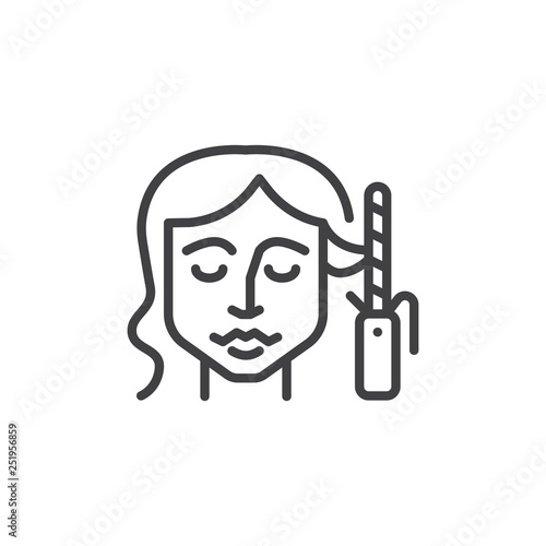 Hair curling line icon. linear style sign for mobile concept and web design. Woman styling her hair with curling iron outline vector icon. Symbol, logo illustration. Pixel perfect vector graphics