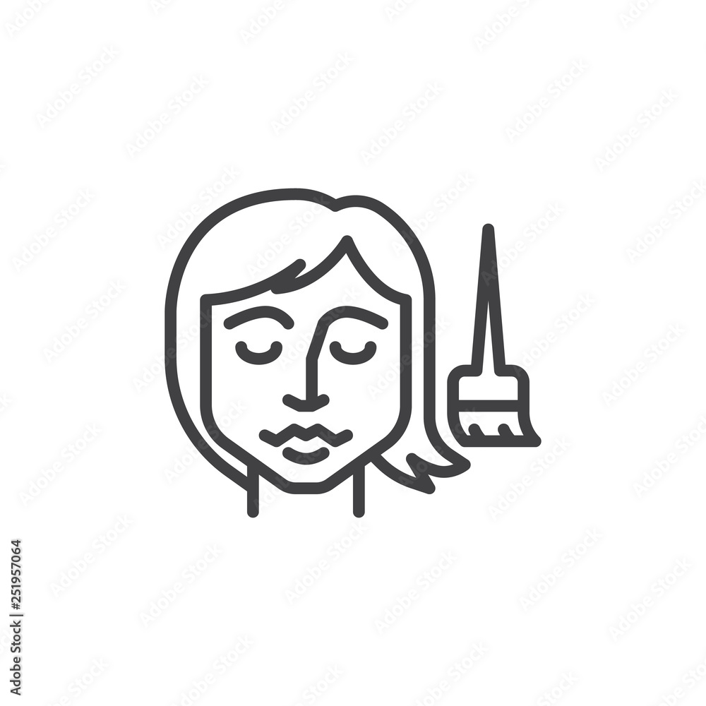 Hair Masking line icon. linear style sign for mobile concept and web design. Woman applying hair painting with brush outline vector icon. Symbol, logo illustration. Pixel perfect vector graphics