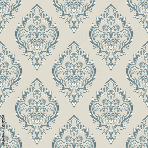 Vector damask seamless pattern background. Classical luxury old fashioned damask ornament, royal victorian seamless texture for wallpapers, textile, wrapping. Exquisite floral baroque template.
