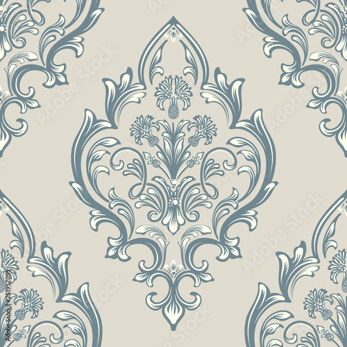 Vector damask seamless pattern element. Classical luxury old fashioned damask ornament, royal victorian seamless texture for wallpapers, textile, wrapping. Exquisite floral baroque template.