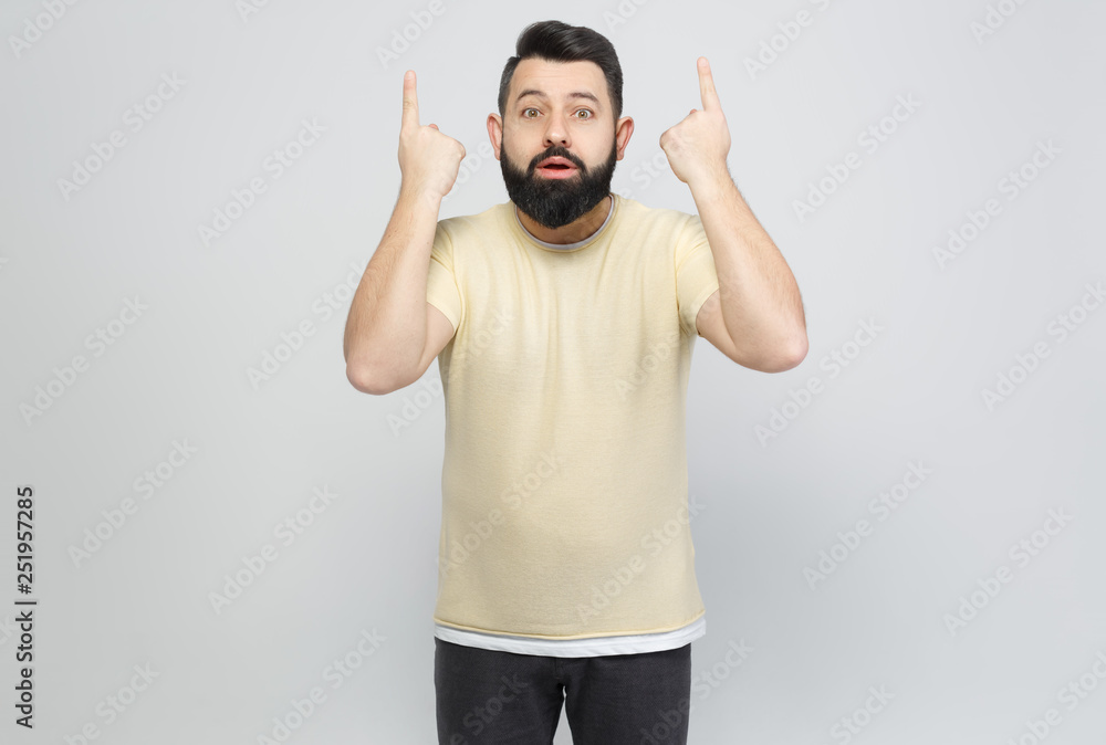 The pretty bearded man shows emotionally The pretty bearded man shows emotionally