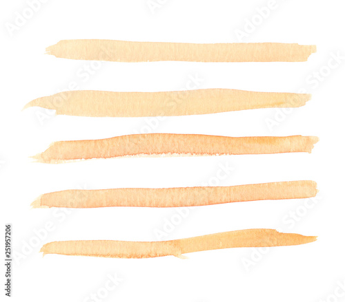 Set of horizontal yellow watercolor lines on clean white background
