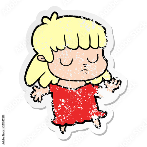 distressed sticker of a cartoon indifferent woman