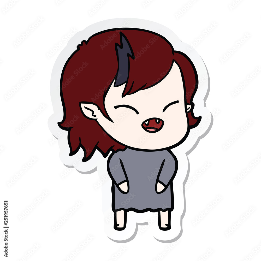 sticker of a cartoon laughing vampire girl sticker of a cartoon laughing vampire girl