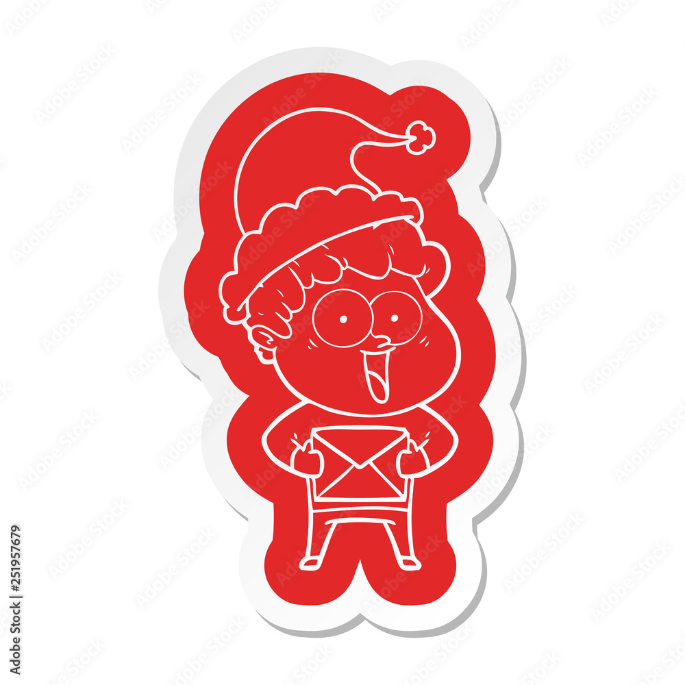 cartoon sticker of a happy man wearing santa hat cartoon sticker of a happy man wearing santa hat