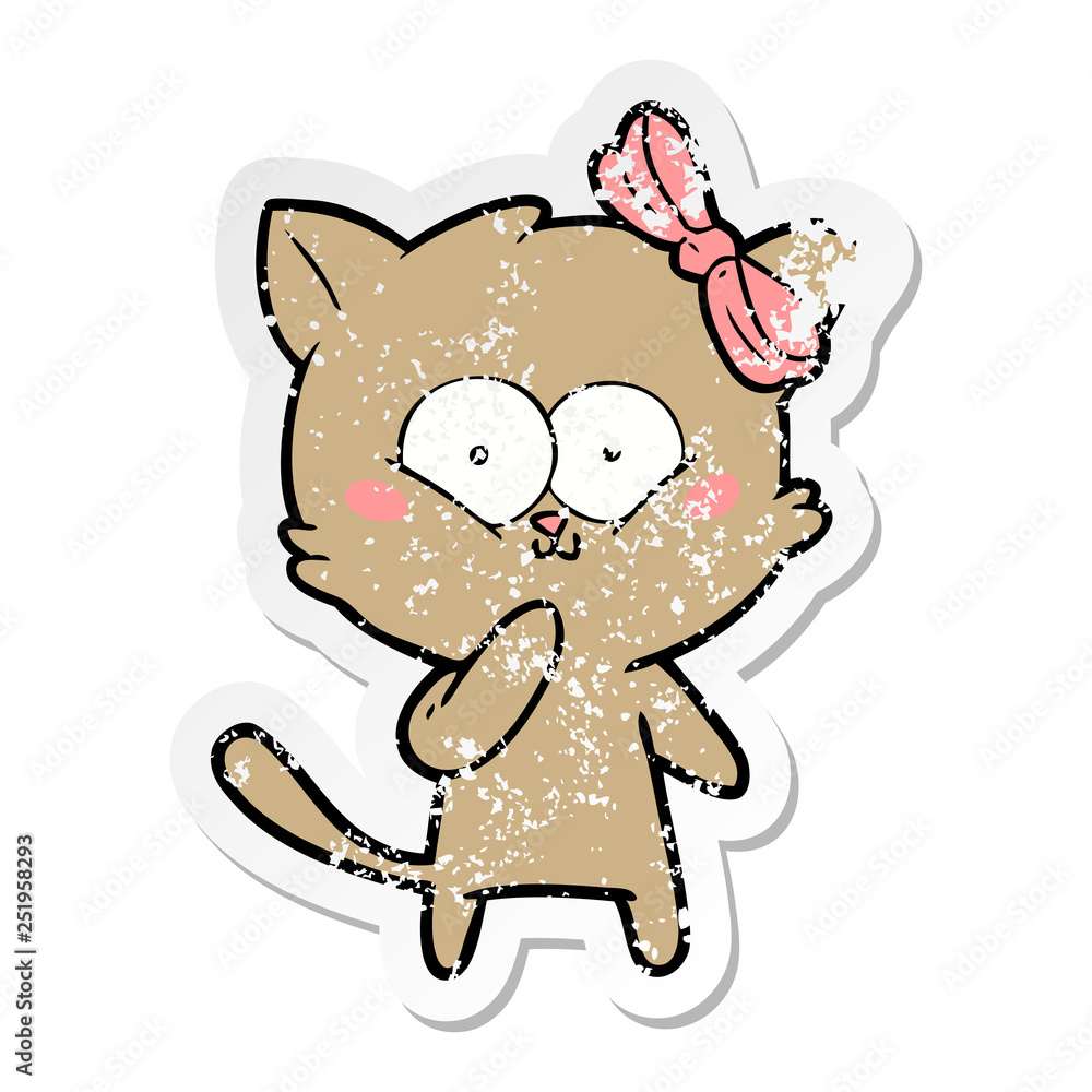 distressed sticker of a cartoon cat