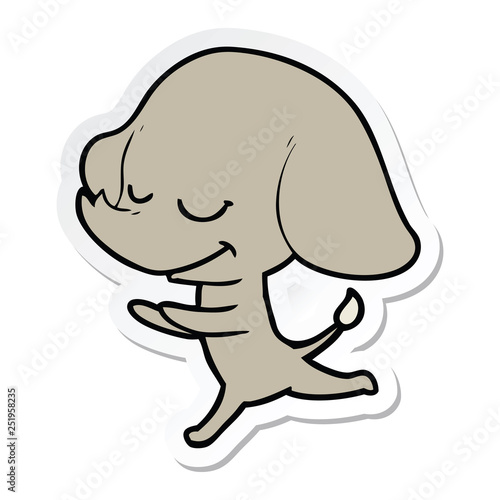 sticker of a cartoon smiling elephant running