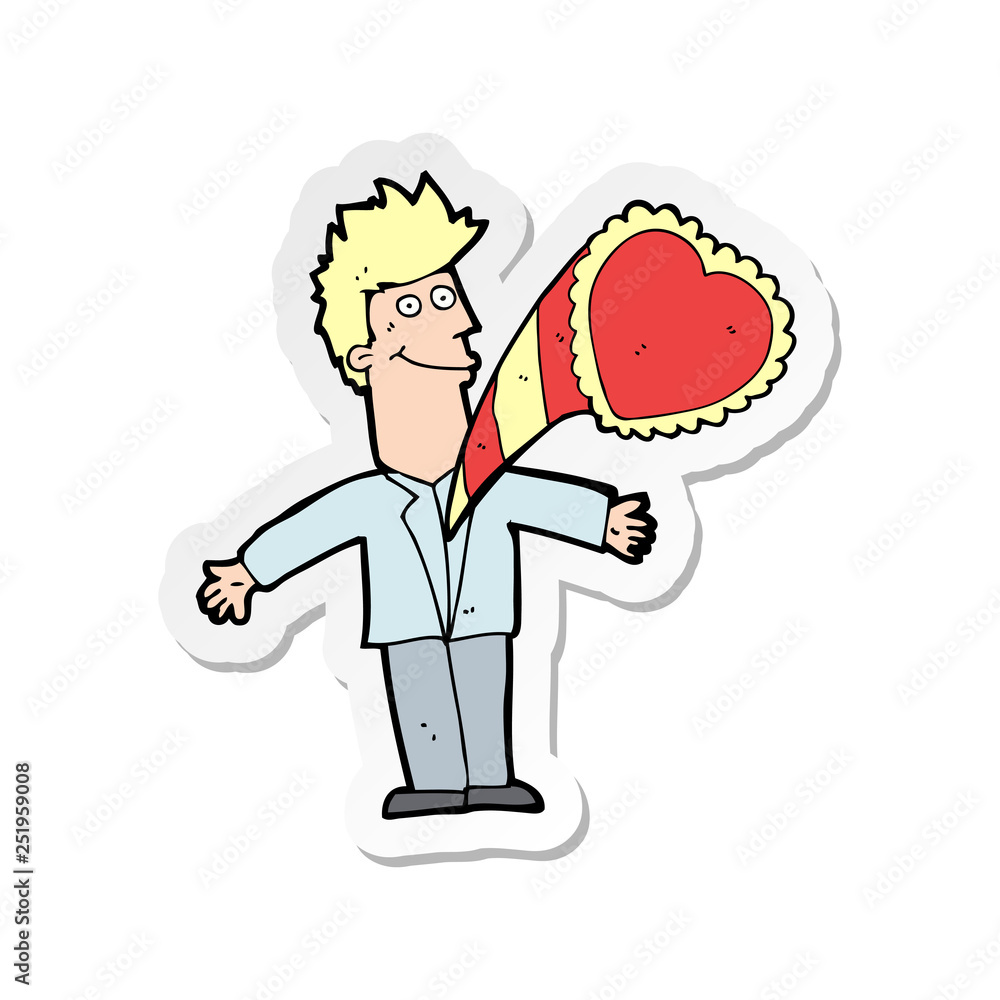 sticker of a cartoon man with love heart sticker of a cartoon man with love heart